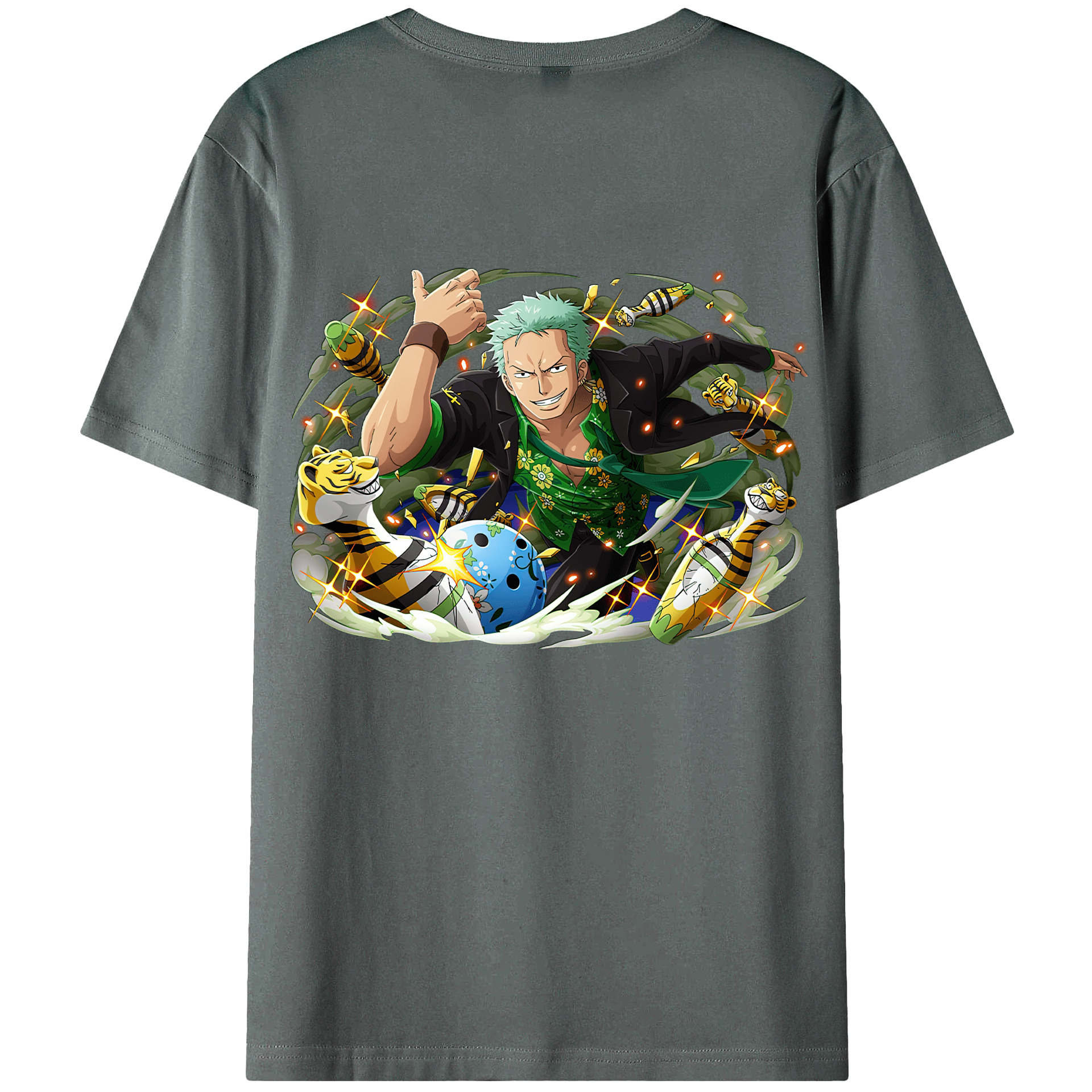 ワンピース ロロノア・ゾロ ONE PIECE Roronoa Zoro 綿100％ メンズ半袖Tシャツ（バックプリント） 通気性